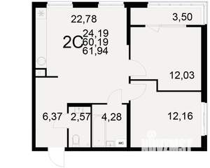 2-к квартира, вторичка, 60м2, 2/21 этаж