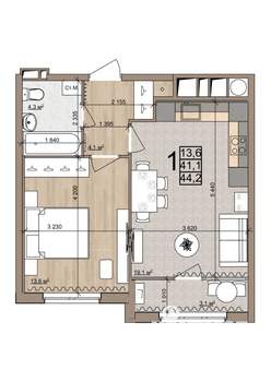 1-к квартира, вторичка, 44м2, 2/25 этаж