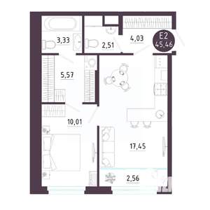 1-к квартира, вторичка, 45м2, 9/18 этаж