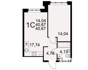 1-к квартира, вторичка, 41м2, 2/10 этаж