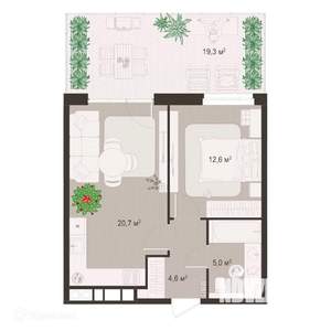 1-к квартира, вторичка, 62м2, 1/9 этаж