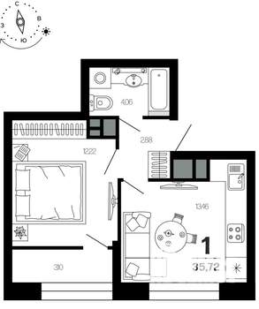 1-к квартира, вторичка, 36м2, 4/21 этаж