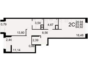 2-к квартира, вторичка, 63м2, 7/25 этаж