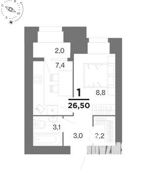 1-к квартира, вторичка, 27м2, 2/16 этаж