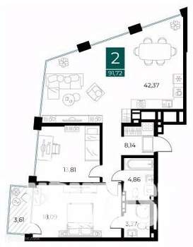2-к квартира, вторичка, 92м2, 5/14 этаж