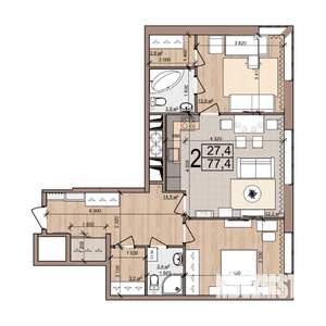 2-к квартира, вторичка, 77м2, 2/25 этаж