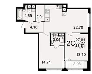 2-к квартира, вторичка, 65м2, 2/25 этаж