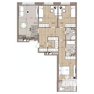 3-к квартира, строящийся дом, 93м2, 4/25 этаж