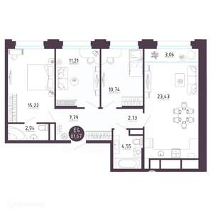 3-к квартира, вторичка, 82м2, 12/19 этаж