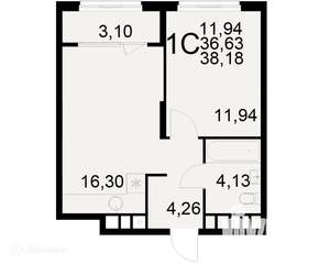 1-к квартира, вторичка, 38м2, 19/22 этаж