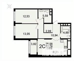 2-к квартира, вторичка, 71м2, 4/26 этаж