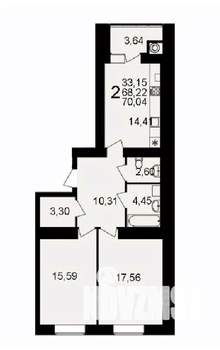 2-к квартира, вторичка, 70м2, 14/16 этаж