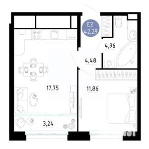 1-к квартира, вторичка, 42м2, 7/20 этаж