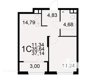 1-к квартира, вторичка, 37м2, 2/22 этаж