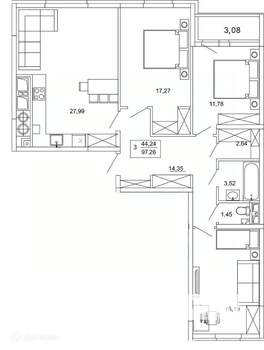 3-к квартира, вторичка, 97м2, 10/26 этаж