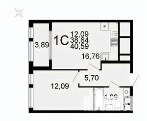 1-к квартира, вторичка, 41м2, 1/26 этаж