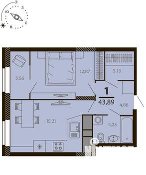 1-к квартира, вторичка, 44м2, 5/7 этаж