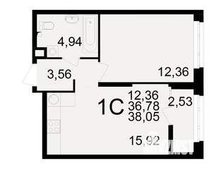 1-к квартира, вторичка, 37м2, 7/25 этаж