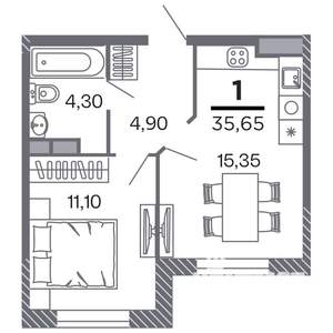 1-к квартира, строящийся дом, 36м2, 2/25 этаж