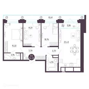 3-к квартира, вторичка, 94м2, 13/19 этаж