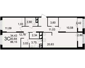 3-к квартира, вторичка, 84м2, 23/25 этаж