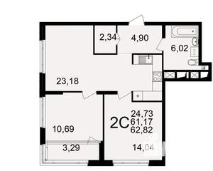 2-к квартира, вторичка, 61м2, 5/25 этаж