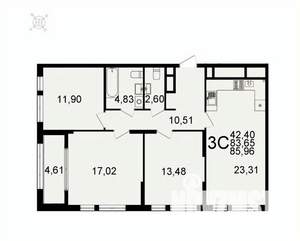 3-к квартира, вторичка, 86м2, 15/26 этаж