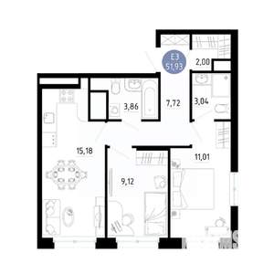 2-к квартира, вторичка, 52м2, 13/14 этаж