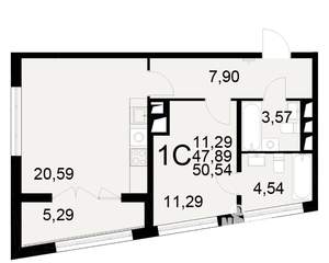 1-к квартира, вторичка, 48м2, 7/25 этаж