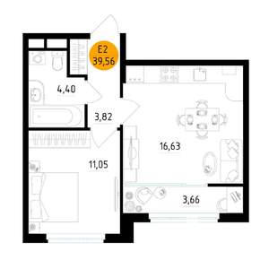 1-к квартира, вторичка, 40м2, 23/25 этаж