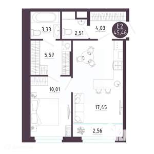 1-к квартира, вторичка, 45м2, 8/19 этаж