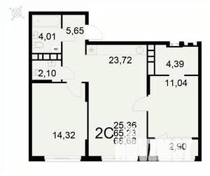 2-к квартира, вторичка, 67м2, 15/22 этаж