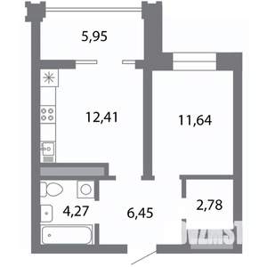 1-к квартира, строящийся дом, 41м2, 3/5 этаж