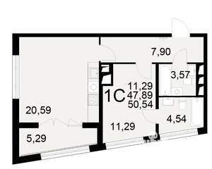 1-к квартира, вторичка, 48м2, 2/25 этаж