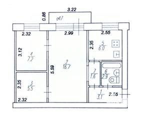 3-к квартира, вторичка, 43м2, 5/5 этаж