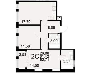 2-к квартира, вторичка, 61м2, 20/25 этаж