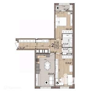 2-к квартира, вторичка, 77м2, 24/26 этаж