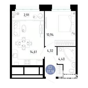 1-к квартира, вторичка, 37м2, 24/25 этаж