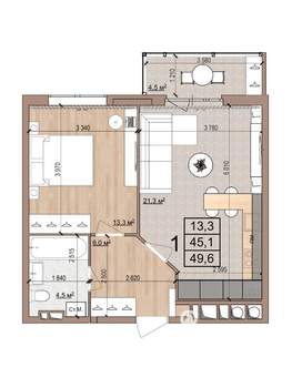 1-к квартира, вторичка, 50м2, 14/16 этаж