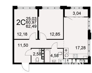 2-к квартира, вторичка, 61м2, 4/10 этаж