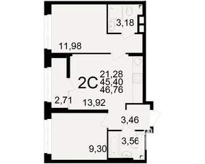 2-к квартира, вторичка, 45м2, 22/25 этаж