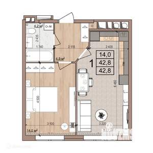 1-к квартира, вторичка, 43м2, 5/17 этаж