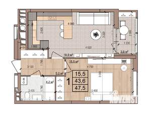 1-к квартира, вторичка, 48м2, 1/16 этаж