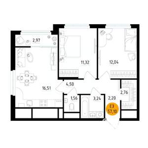 2-к квартира, вторичка, 57м2, 2/25 этаж