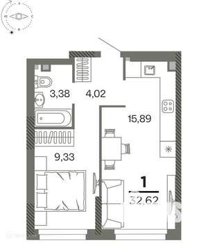 1-к квартира, вторичка, 33м2, 25/27 этаж