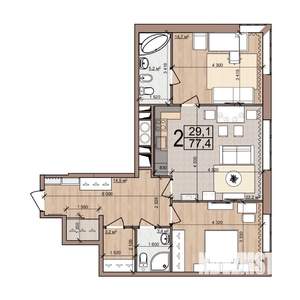 2-к квартира, вторичка, 78м2, 5/25 этаж