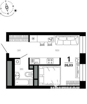1-к квартира, вторичка, 26м2, 5/21 этаж