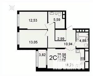 2-к квартира, вторичка, 71м2, 14/26 этаж