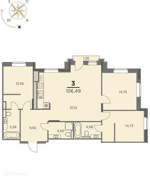 3-к квартира, вторичка, 106м2, 4/7 этаж