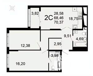 2-к квартира, вторичка, 70м2, 15/26 этаж